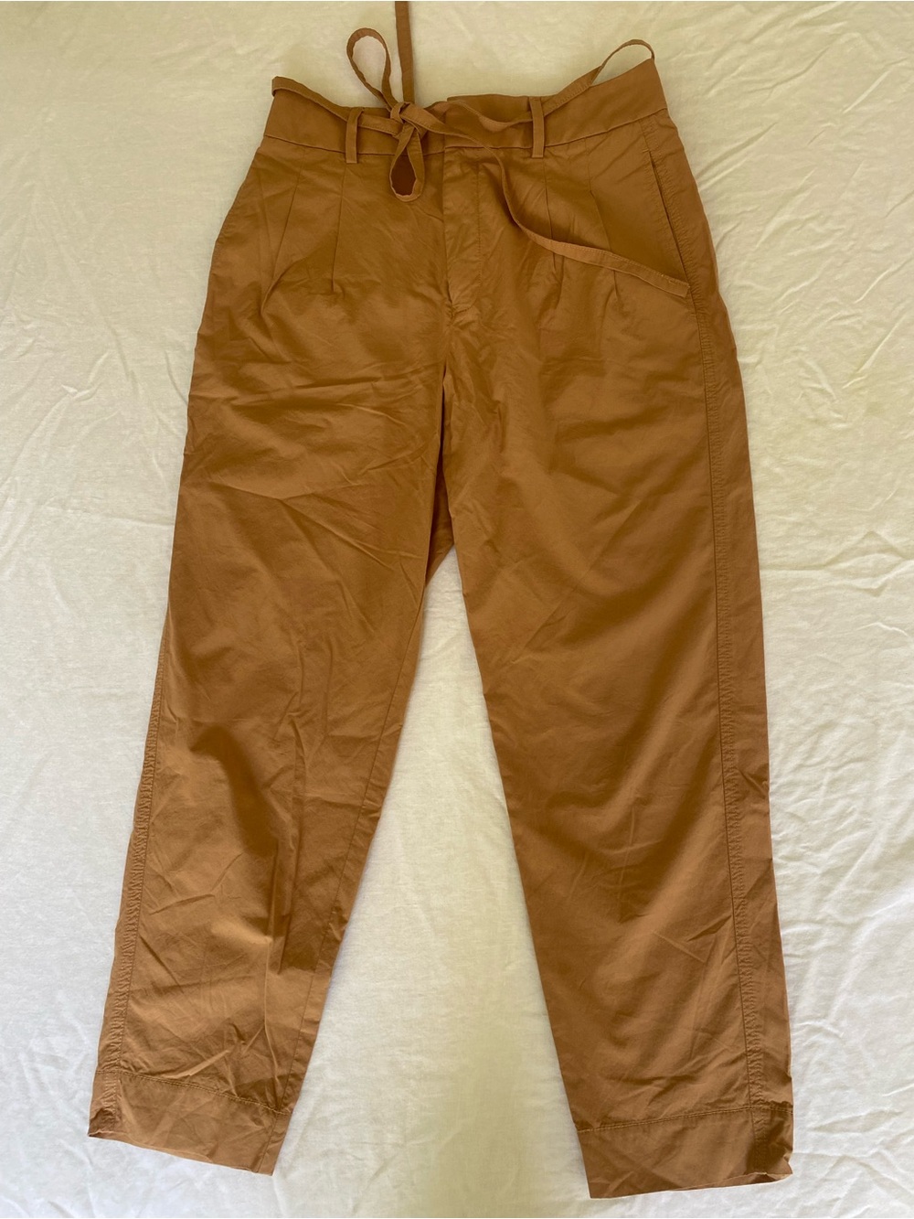 Everlane Tan Paperbag Waist Chinos with Self Tie